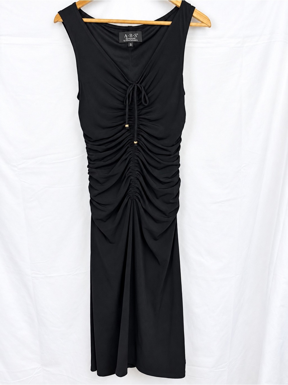 Vintage A.B.S. Black Draped Ruched Midi Dress | Y2K SP
